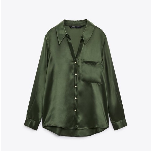 Green Zara Satin Blouse size XS-M - Picture 2 of 4